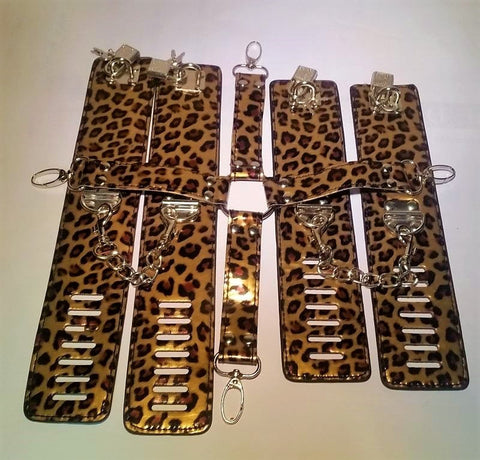 Wild Leopard Wrist and Ankle Cuffs with Hogtie - Cuffs and Restraints