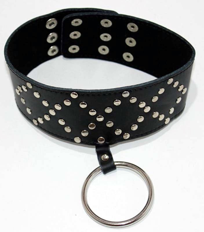 Wyred Slave Studded Posture Collar with Metal O-Ring Collars And Cuffs