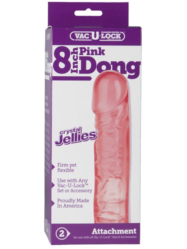 8 in Crystal Jellie Pink Vac U Lock Dong Realistic Dildos