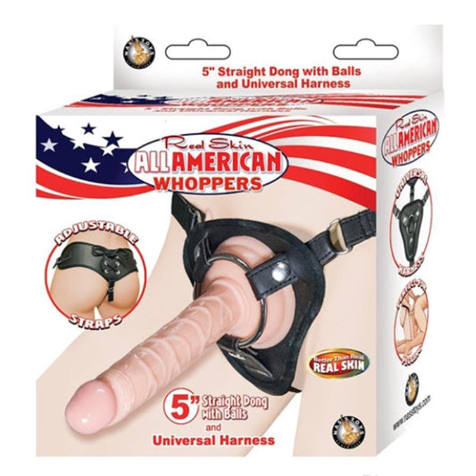 All American Whoppers 5" Straight Dong and Universal Harness - Strap On Sextoys