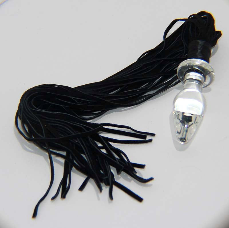 Glass Anal Plug with Leather Tail by BDStyle Glass Sex Toys