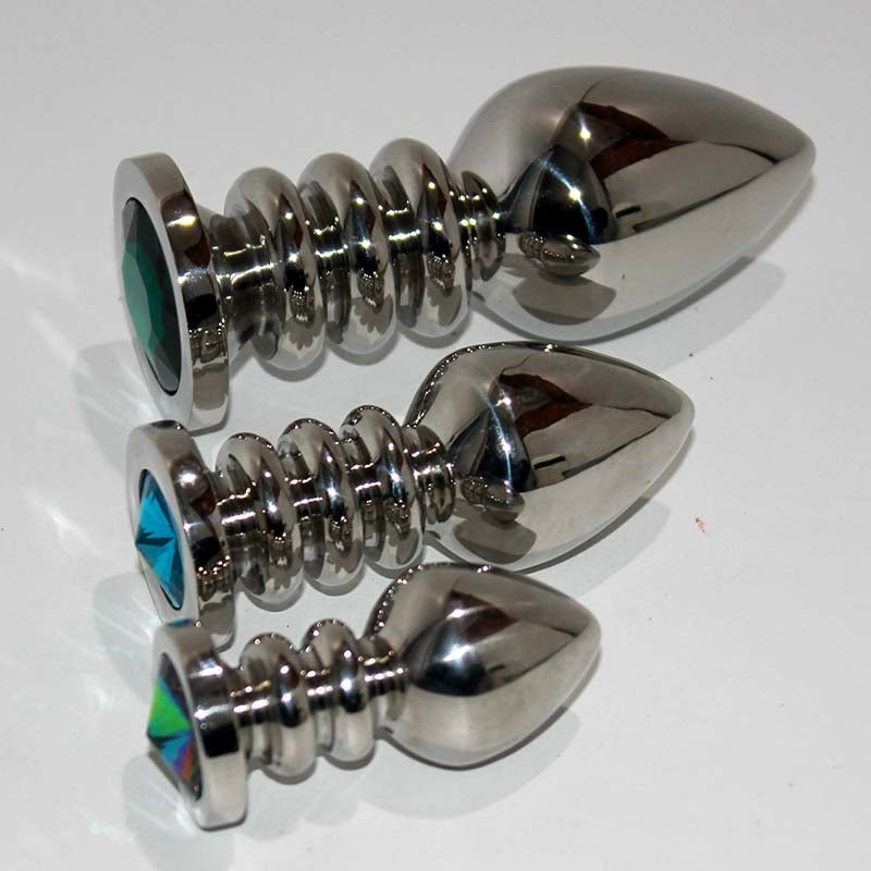 Ribbler Metal Jeweled Medium Butt Plug Green Steel Sex Toys