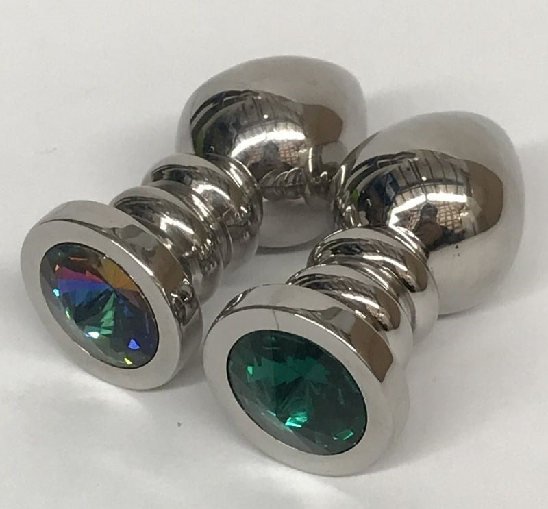 Ribbler Metal Jeweled Medium Butt Plug Green Steel Sex Toys