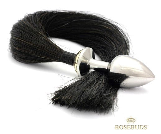 Rosebuds Tailbud XL Natural Horse Hair 48.5cm Black Steel Sex Toys