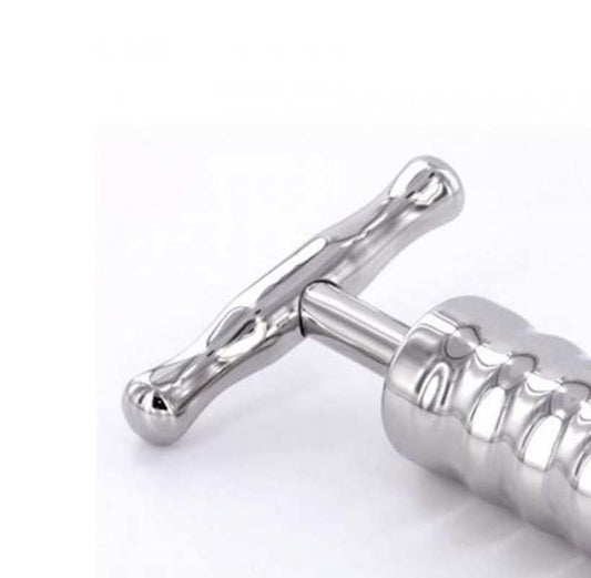 Steel Anal Rammer & T-Bar Handle 6 Rings - Steel Sex Toys
