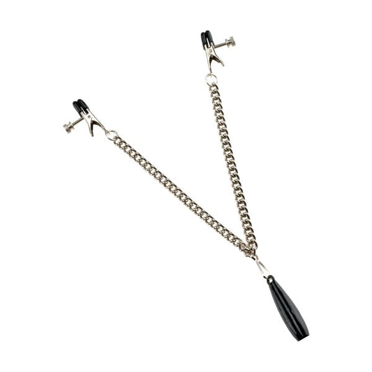 Weighted Adjustable Broad Tip Clamps with Link Chain - Breast and Nipple Toys