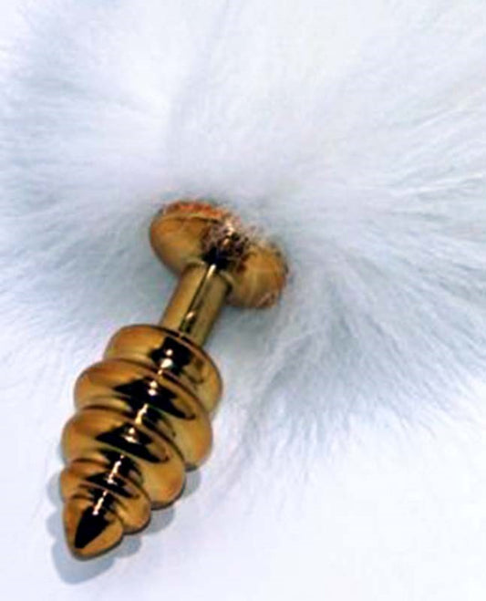 BDStyle White Fox Tail Ribbed Anal Plug - Soft Kink Delight - Steel Sex Toys