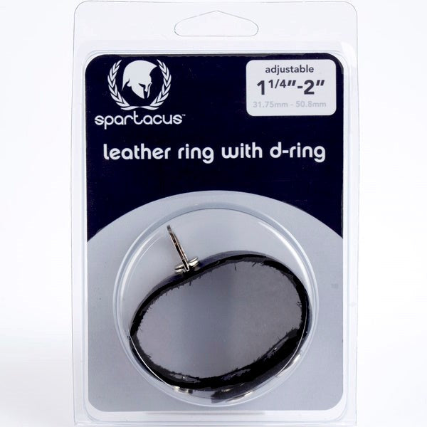 Black Leather Adjustable Penis Ring With Metal D-Ring Cock Rings