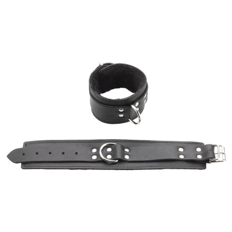 Spartacus Classic Black Leather Fur-Lined Ankle Restraints - Cuffs and Restraints