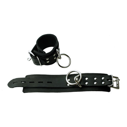 Deluxe Black Leather Wrist Cuffs With Snap Lock - Cuffs and Restraints