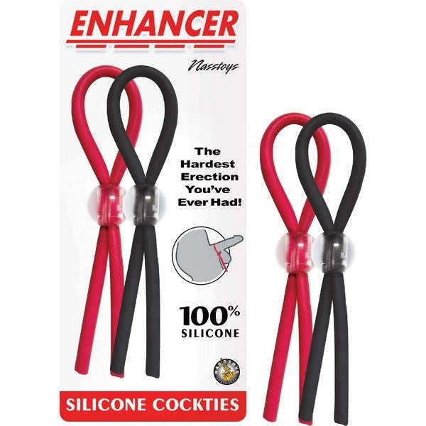 ENHANCER Silicone Adjustable Cockties Red and Black Stretchy Cock Rings