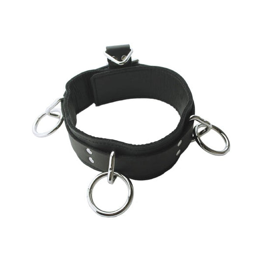 Spartacus Premium Adjustable Leather Collar with Triple O-Rings - Collars and Leads