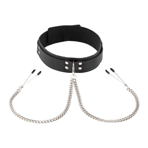 Leather Double Strap O-Ring Collar with Tweezer Clamps Collars and Leads