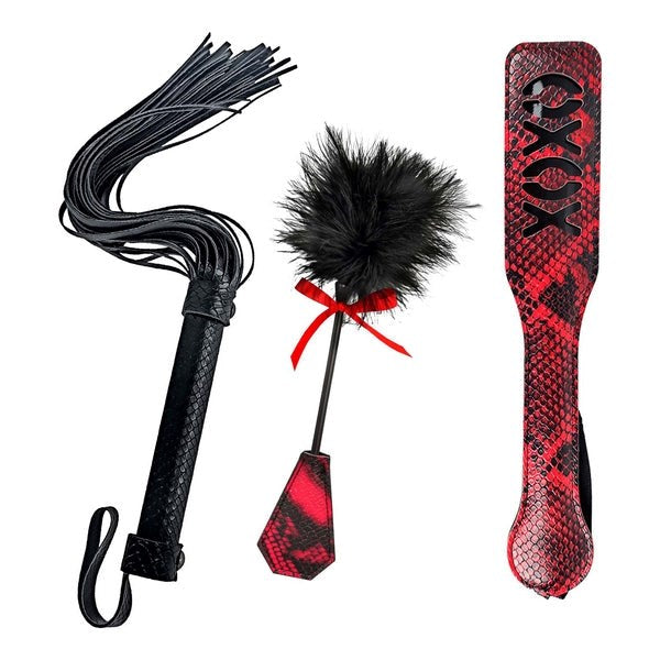 LOVERS KITS - Bondage Whip, Tickler and XOXO Paddle Bondage Kits