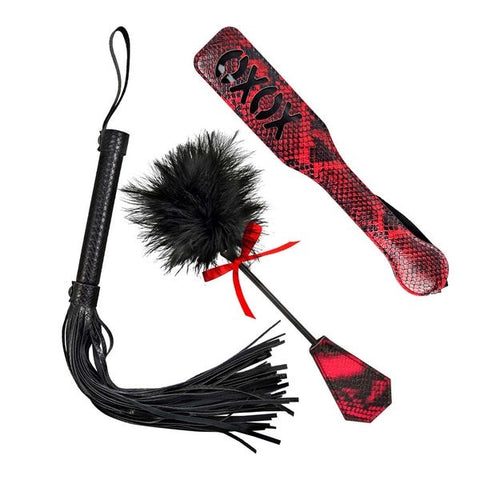 LOVERS KITS - Bondage Whip, Tickler, and XOXO Paddle Set - Bondage Kits