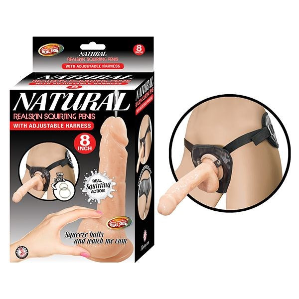 NATURAL REALSKIN Squirting Penis with Adjustable Harness Strap On Sextoys