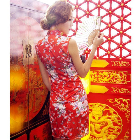 Starfire Daydream - Enchanting Crimson Qipao Silk Dress - Fancy Dress Ups