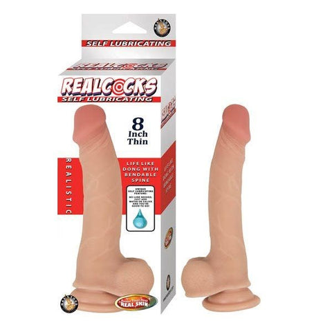 REALCOCKS Self-Lubricating 8-Inch Thin Dildo - Realistic Sensation, Phthalate-Free - Realistic Dildos