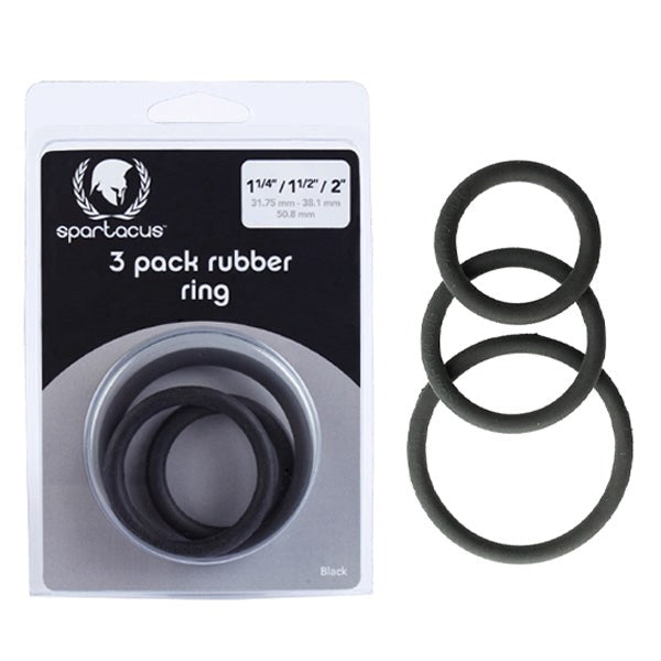 Rubber 3 Piece Cock Ring Set Black For ED Treatment Stretchy Cock Rings