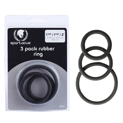 Rubber 3 Piece Cock Ring Set Black For ED Treatment - Stretchy Cock Rings