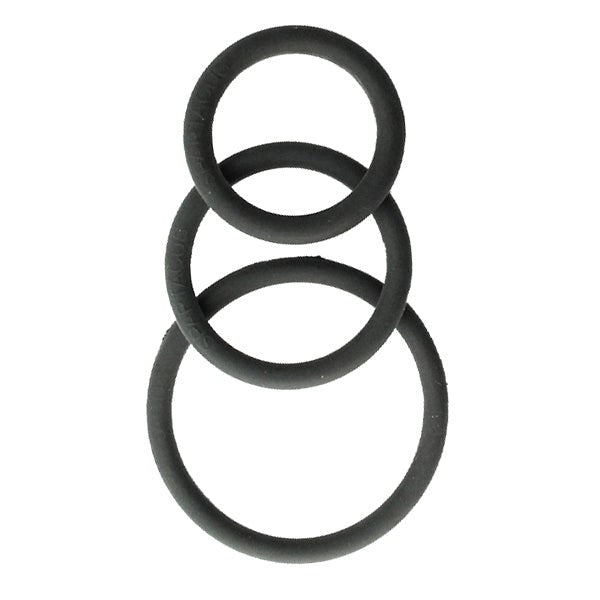 Rubber 3 Piece Cock Ring Set Black For ED Treatment Stretchy Cock Rings
