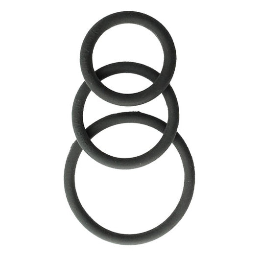 Rubber 3 Piece Cock Ring Set Black For ED Treatment - Stretchy Cock Rings