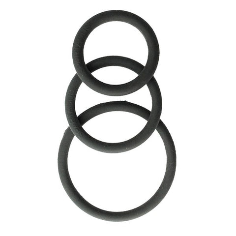 Rubber 3 Piece Cock Ring Set Black For ED Treatment - Stretchy Cock Rings