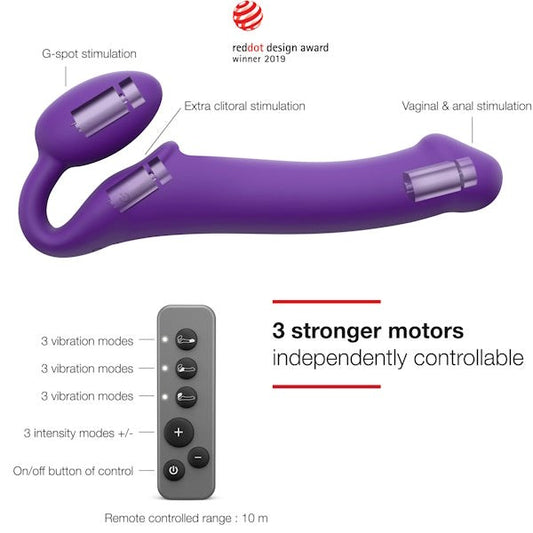 STRAP-ON-ME 3 Motors Vibrating Bendable Strap-On - Large Strap On Sextoys