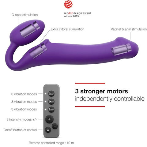STRAP-ON-ME 3 Motors Vibrating Bendable Strap-On - Large - Strap On Sextoys