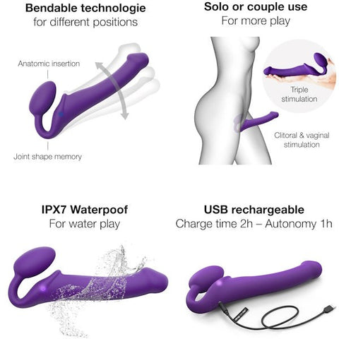 STRAP-ON-ME 3 Motors Vibrating Bendable Strap-On - Large - Strap On Sextoys