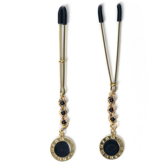 Tweezer Nipple Clamp With Clock Pendant - Nipple and Clit Clamps