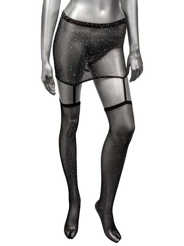 Radiance One Piece Plus Size Womans Garter Skirt With Thigh Highs Fishnet and Thigh Highs