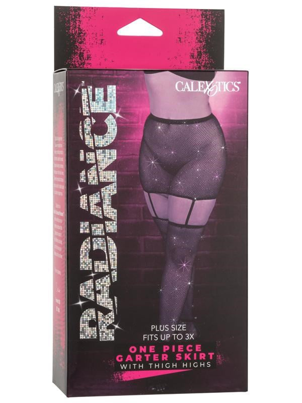 Radiance One Piece Plus Size Womans Garter Skirt With Thigh Highs Fishnet and Thigh Highs