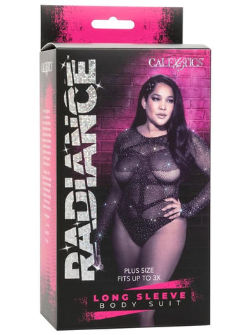 Radiance Plus Size Long Sleeve Mesh Bodysuit And Thong - Teddies and Bodysuits