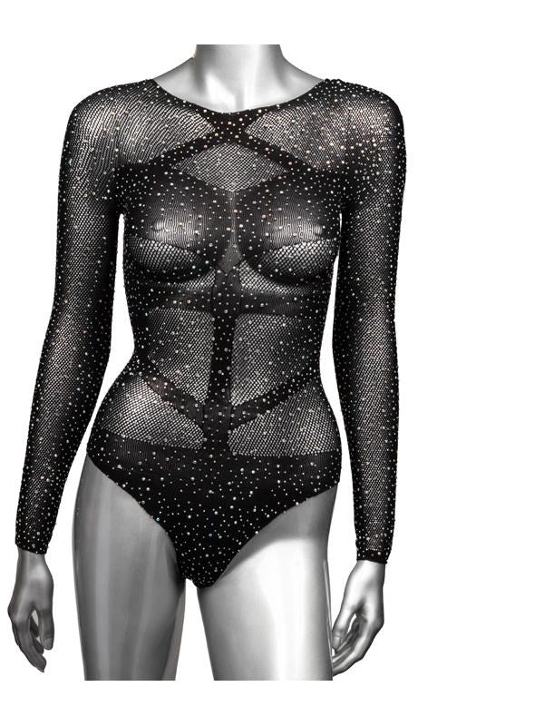 Radiance Plus Size Long Sleeve Mesh Bodysuit And Thong Teddies and Bodysuits