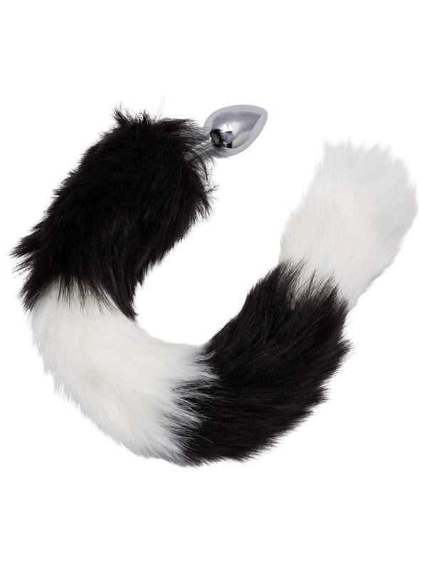 Running Wild Black and White Metallic Anal Probe with Long Tail Butt Plugs