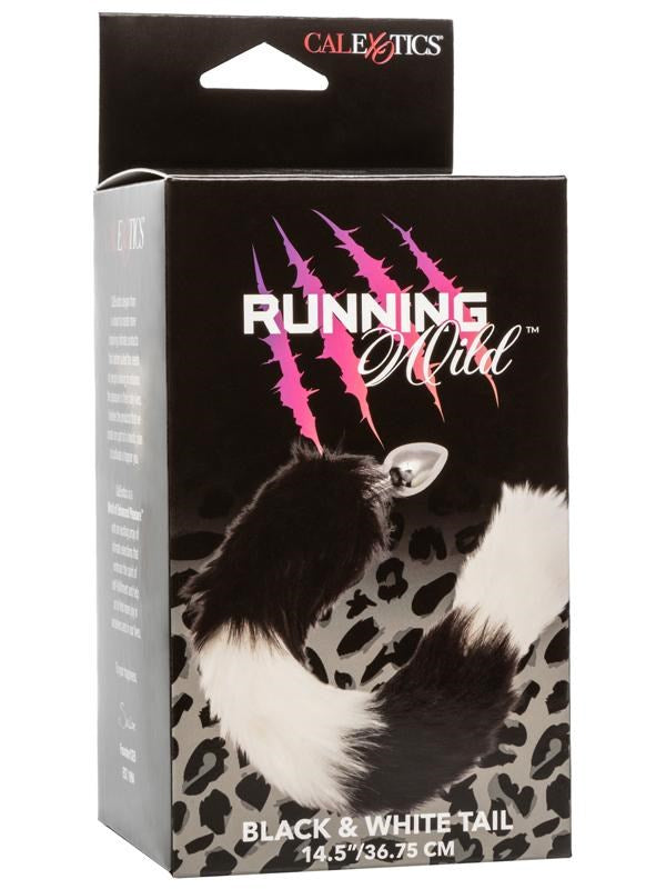 Running Wild Black and White Metallic Anal Probe with Long Tail Butt Plugs