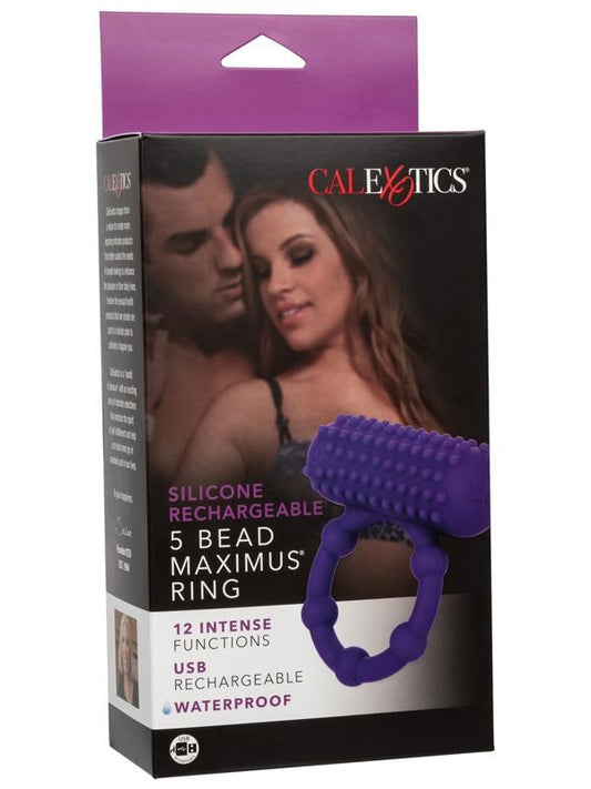 Silicone 12 Functions Rechargeable 5 Bead Maximus Ring - Vibrating Cock Rings
