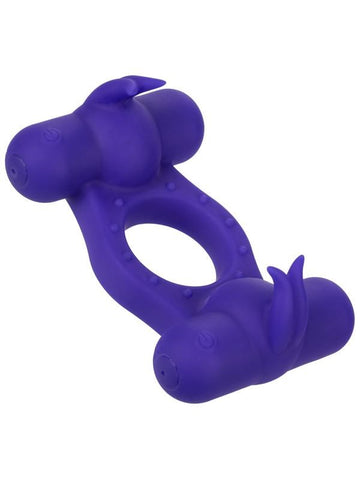 Silicone 12-Functions Rechargeable Triple Orgasm Enhancer Ring - Vibrating Cock Rings