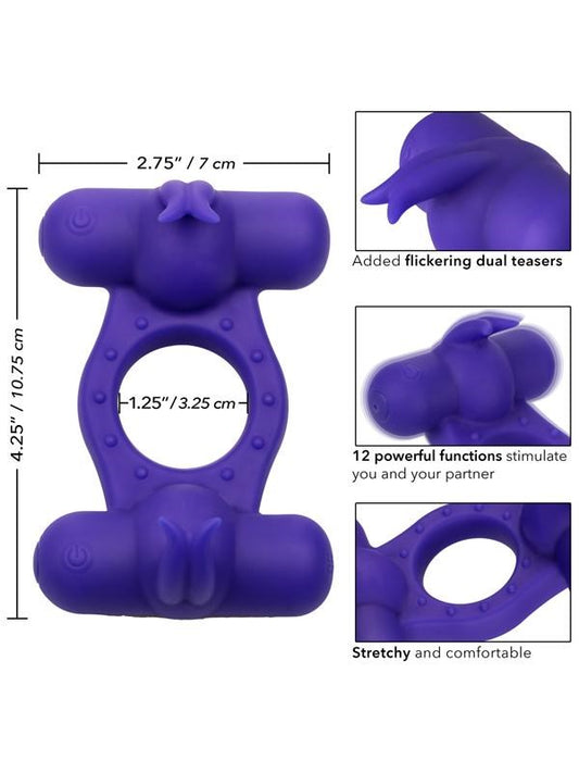 Silicone 12-Functions Rechargeable Triple Orgasm Enhancer Ring - Vibrating Cock Rings