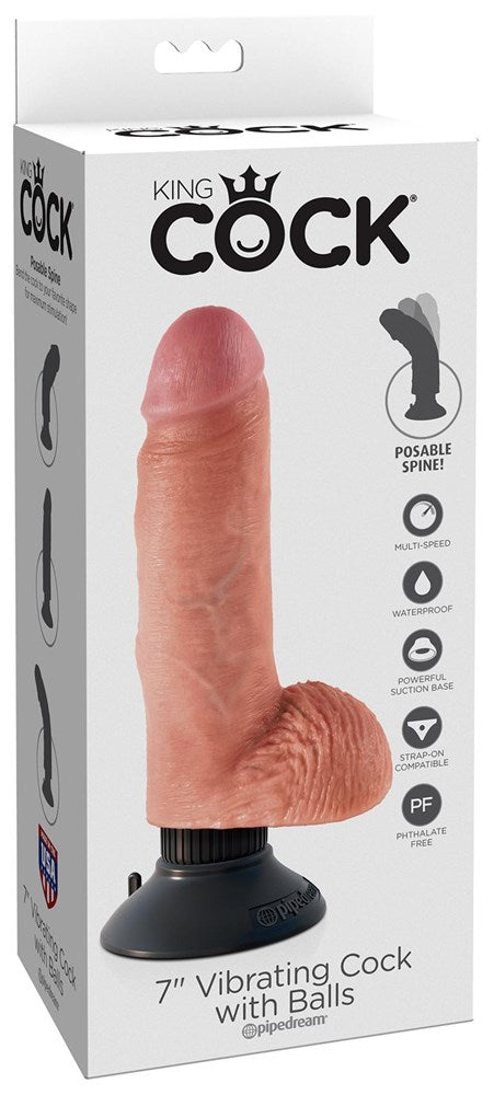 King Cock 7 inch Realistic Vibrating Cock with Balls Vibrating Dildos