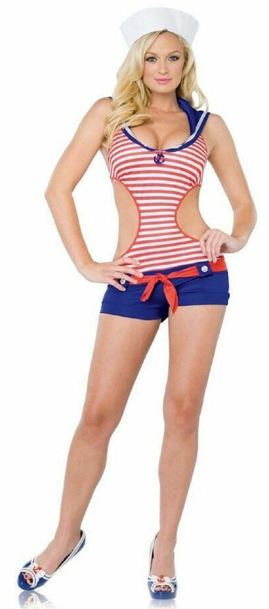 Leg Avenue Vintage Sailor Girl Pinup Halloween Sexy Adult Costume Blue/Red Fancy Dress Ups