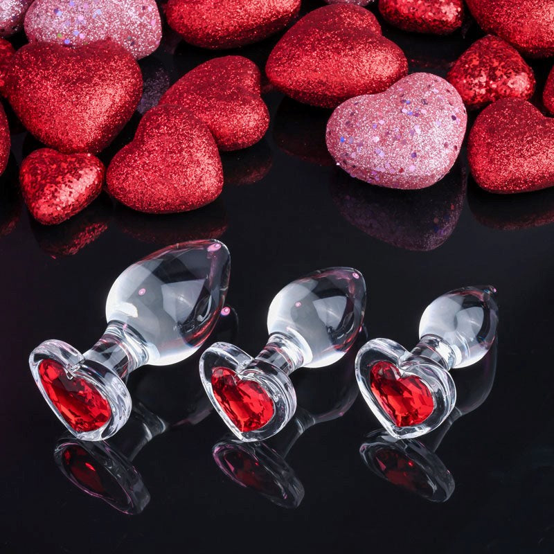 Adam & Eve Heart Gem Glass Plug Set Butt Plugs