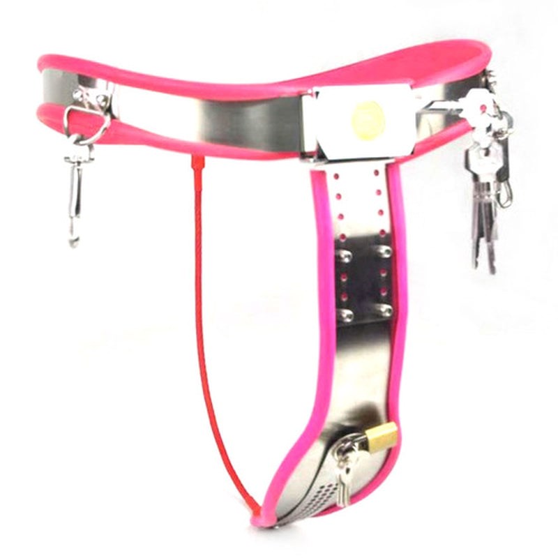 Medium Curve-T Premium Female Chastity Belt with Locking Cover Cock Rings