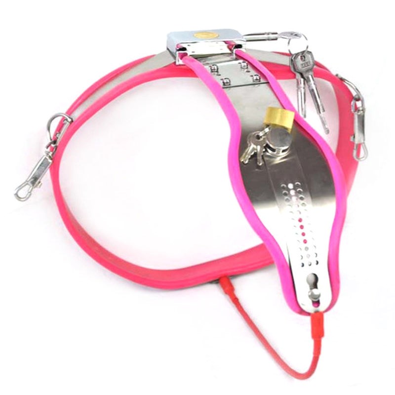 Medium Curve-T Premium Female Chastity Belt with Locking Cover Cock Rings