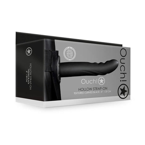 OUCH! Textured Curved Hollow Strap-on - 20cm - Strap On Sextoys