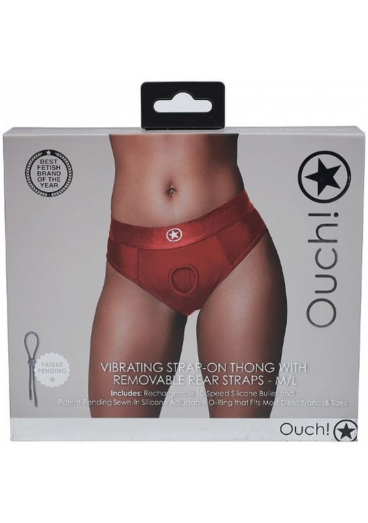 Ouch! Vibrating Strap-on Thong with Removable Butt Straps - M/L - Strap On Sextoys