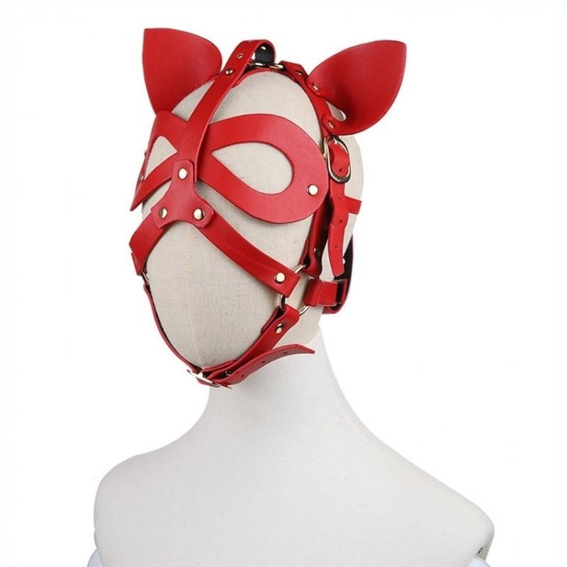 Bondage Leather Cat Mask With Ears Butt Plugs