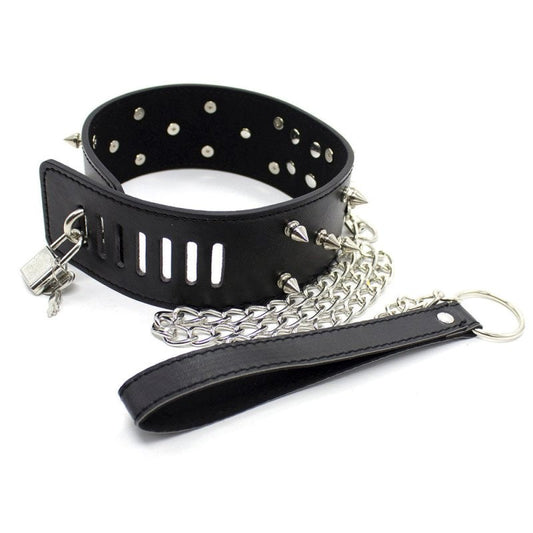 Flat Head Collar Lockable With Full Spikes - Anal Beads and Balls