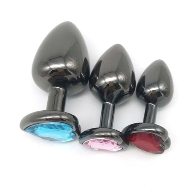 Heart Jeweled Black Stainless Steel Butt Plug Small Butt Plugs